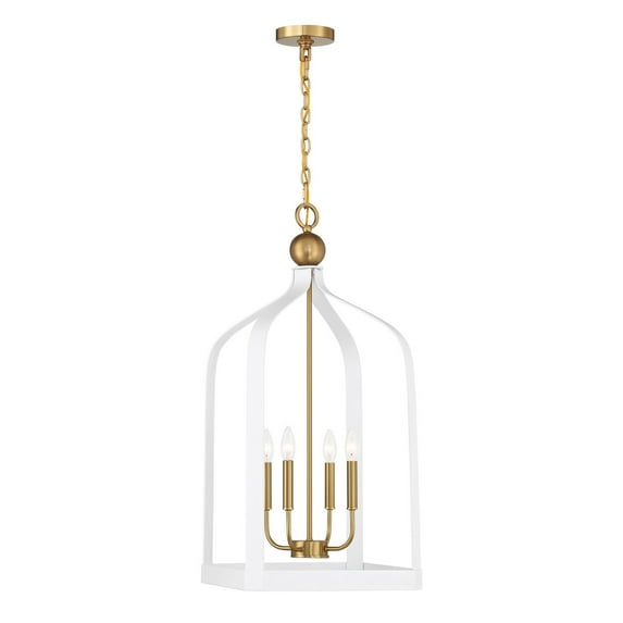 Sheffield 4-Light Pendant in White with Warm Brass Accents