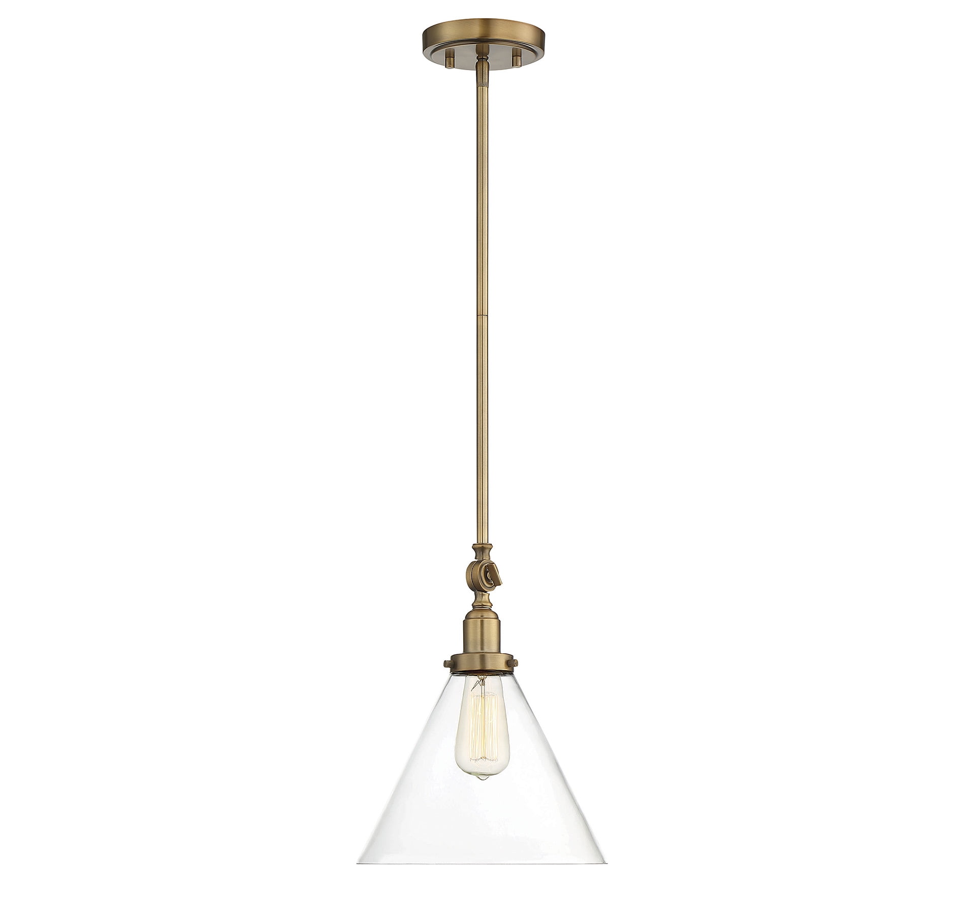 Drake Warm Brass Adjustable Pendant Light with Clear Glass Shade