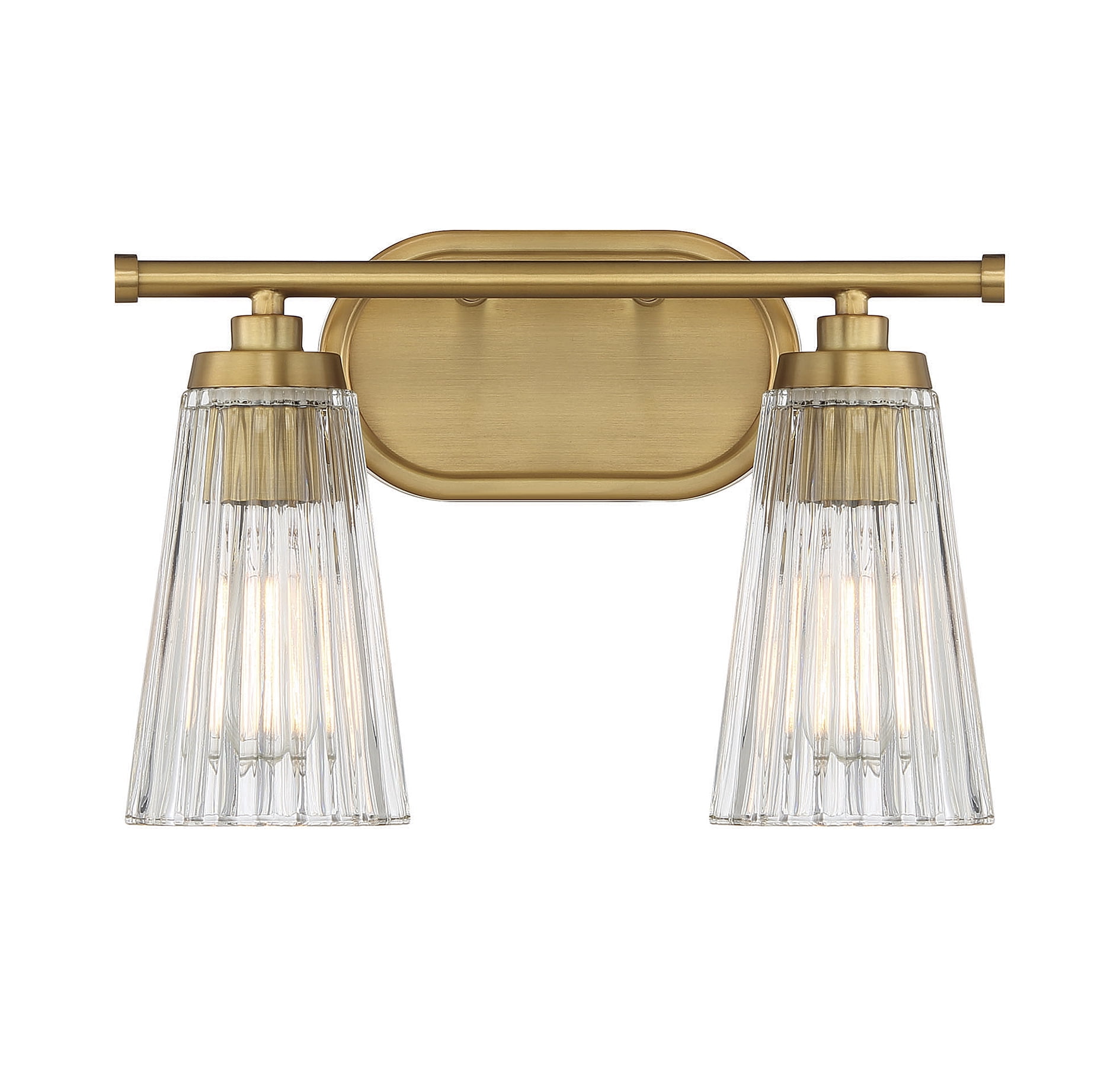Chantilly Warm Brass 2-Light Bathroom Vanity Fixture with Ribbed Glass Shades