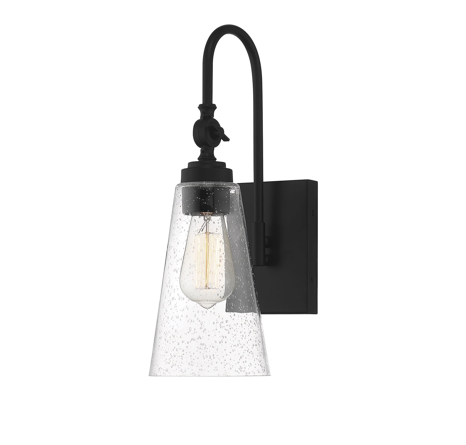 York Matte Black Adjustable Wall Sconce with Seeded Glass Shade