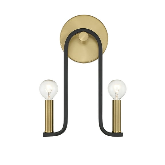 Matte Blackith Warm Brass Two Light Wall Sconce from the Archway Collection