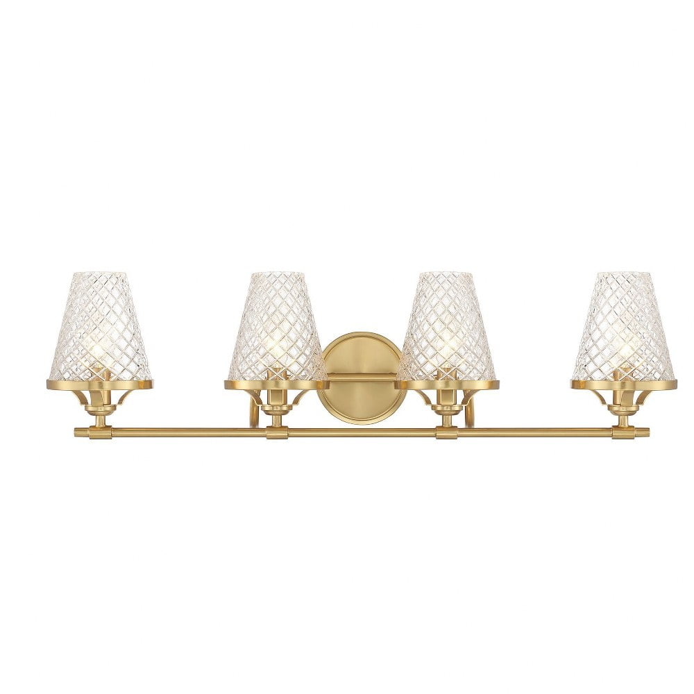 Warm Brass 4-Light Vanity with Clear Glass Shades