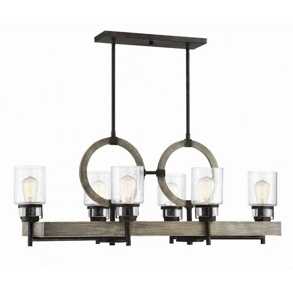 Savoy House - Hartman - 6 Light Linear Chandelier Noblewood/Iron Finish with
