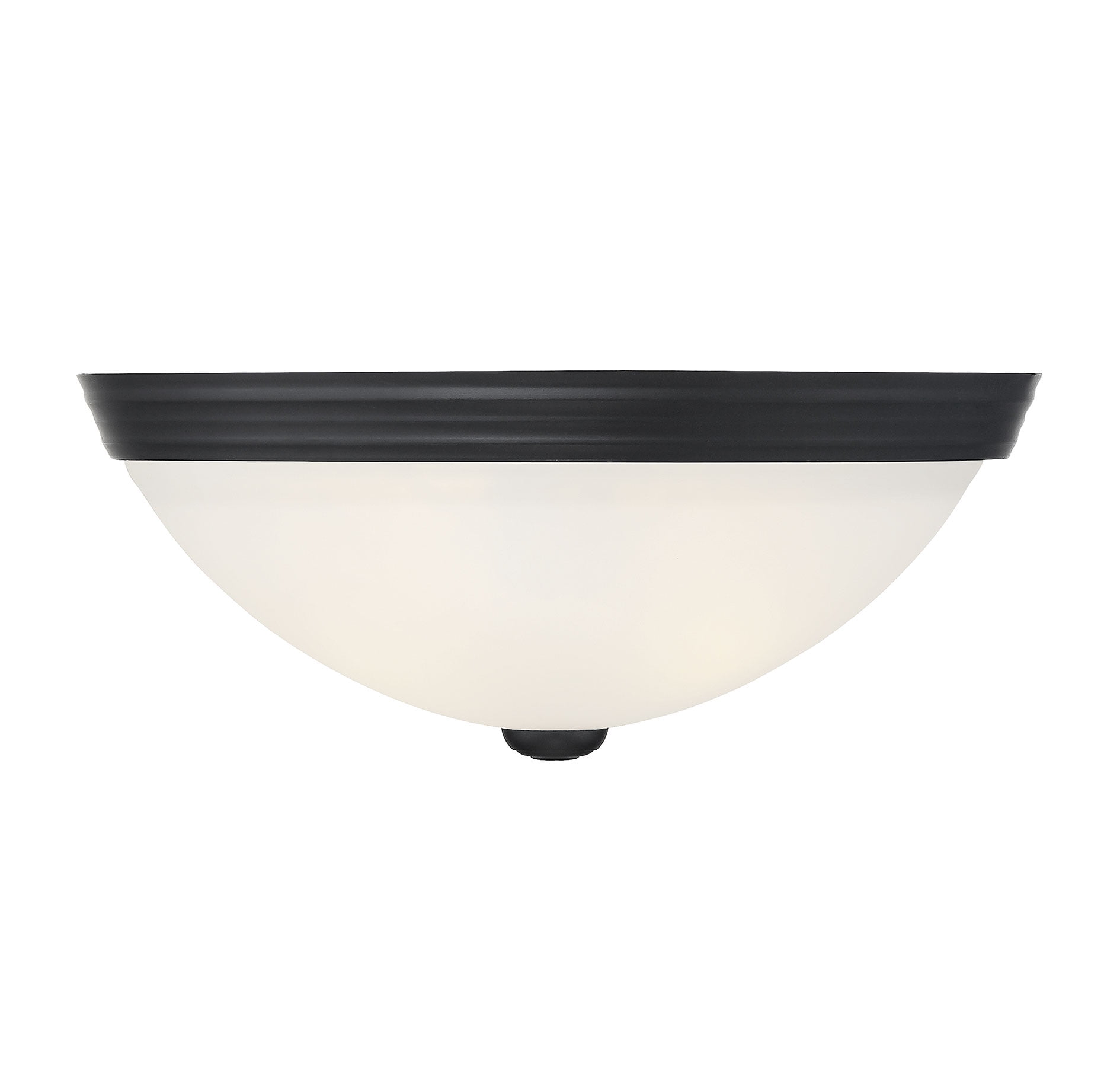 13" Black Nickel Flush Mount with White Etched Glass Shade