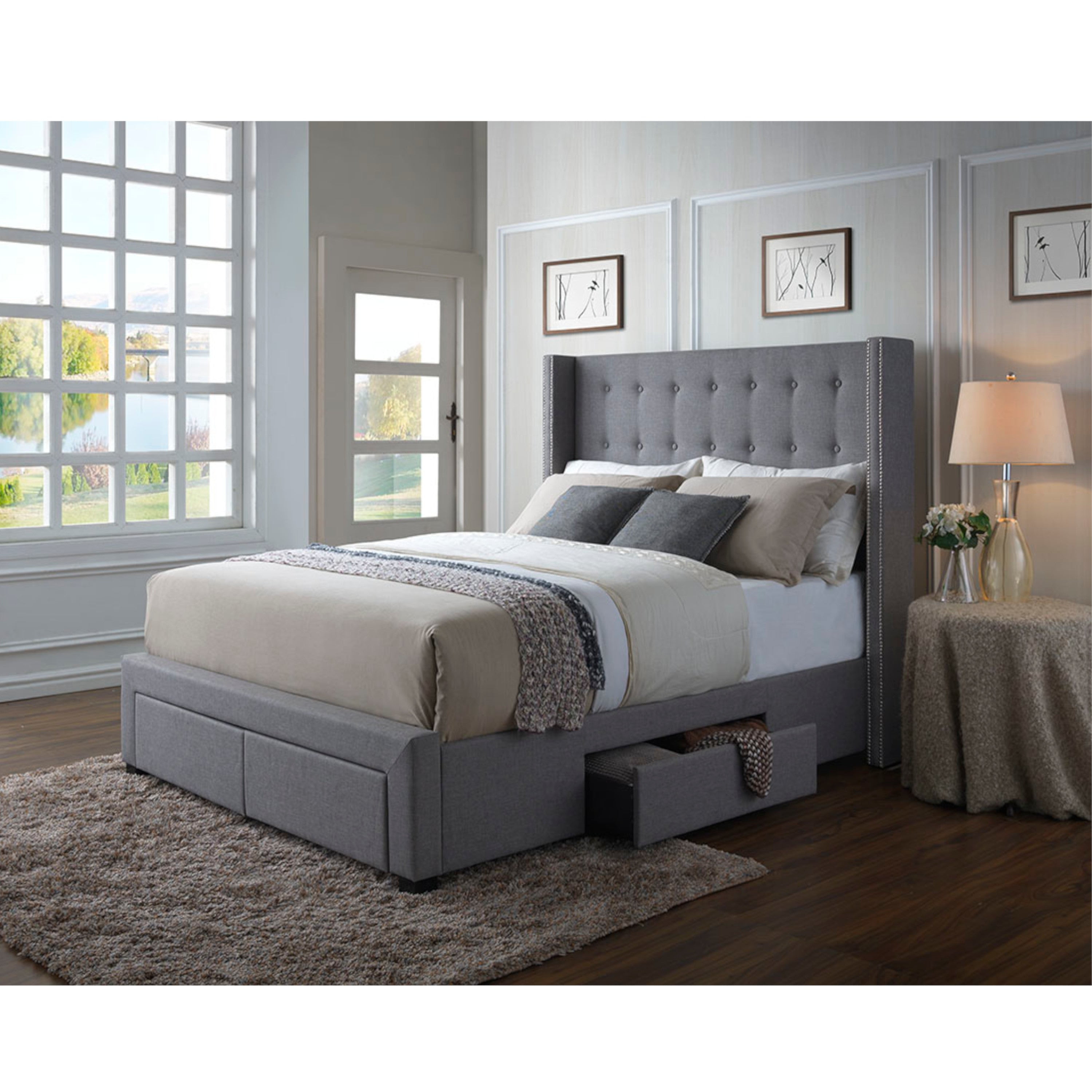 Savoy Storage Wingback bed Full Grey