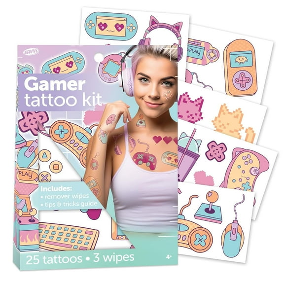 Savvi Tattoo Box Set with Remover Wipes - Gaming, 25 count