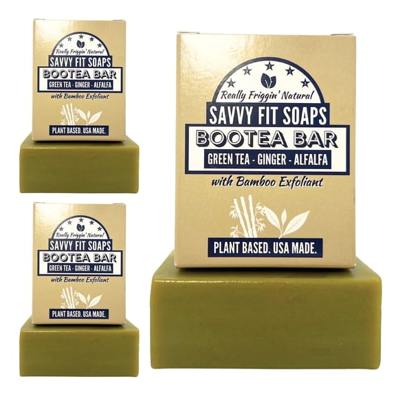 Savvy Fit Soaps Handmade - BOOTEA-BAR Natural - Green Tea, Ginger Alfalfa, Clove, Turmeric - Both Body & Face - Cruelty Free Gift for All (Pack of 3) 4.5 oz/Bar