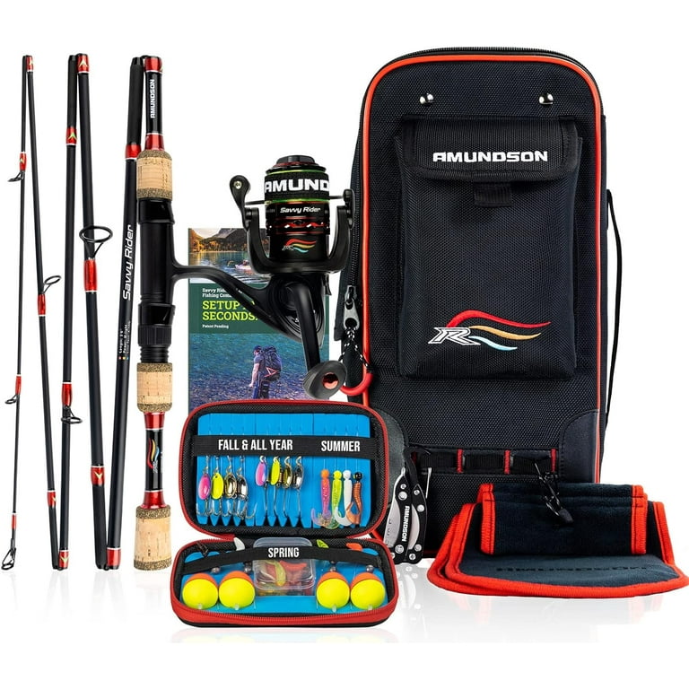 backpacking collapsible fishing rod and reel with carry bag Savvy Rider Fishing Rod and Reel Combo Graphite Carbon Rod Portable Travel  Camping Kit All Season Fishing with Lures for Beginner and Angler Fishing