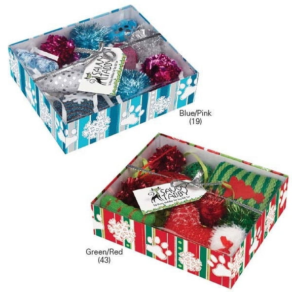 Savvy Tabby Crinkle Kitty Holiday Gift Set, Blue/Pink