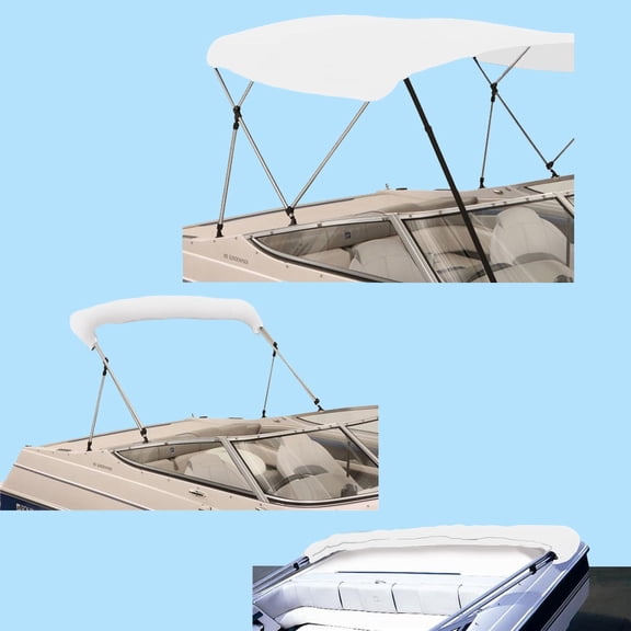 SavvyCraft™ 4 Bow Bimini Top Replacement Canvas 8ft L, 73"-78"W White Color with Zippered Pockets