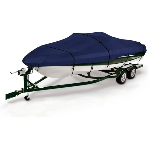 Savvycraft Heavy Duty Boat Cover, Waterproof Trailerable Boat Cover fits V-Hull Runabouts, Aluminum Fishing Boats, Pro Style Bass Boats, Fish&Ski (Size 1: 14'-16' Long, Beam up to 72", Navy)