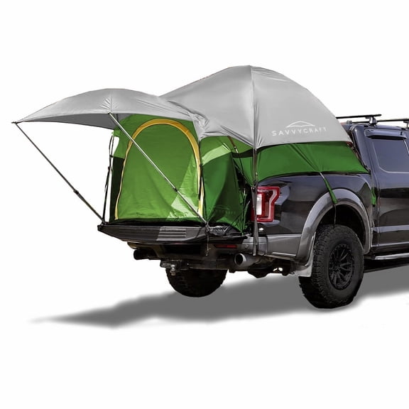 Savvycraft Pickup Truck Tent for Compact Size Truck 5.0'-5.2' Short Bed, Waterproof P3000mm 2-Person Double Layer Truck Bed Camping Tent, Expandable Awning, Rainfly, Storage Bag Included Green