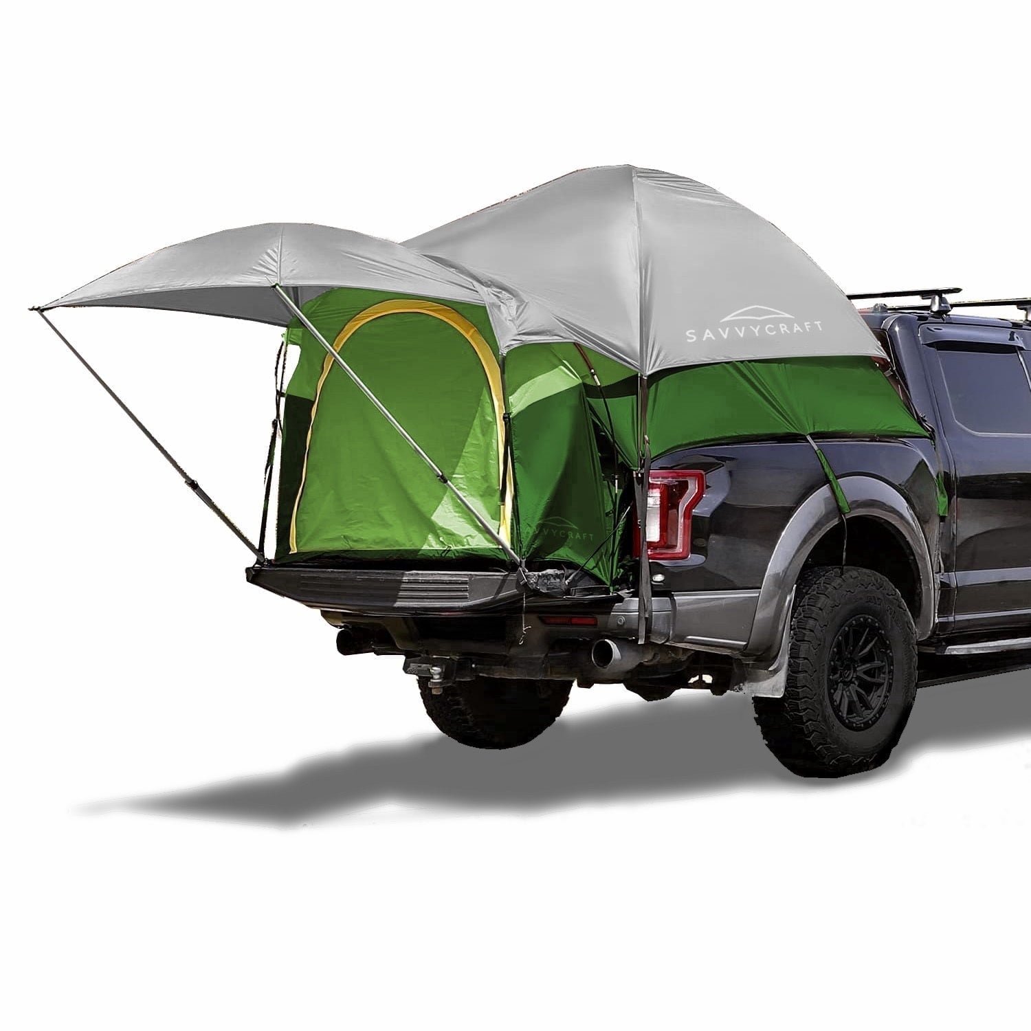 Savvycraft Pickup Truck Tent for Full Size Truck 8.0'-8.2' Long Bed, Waterproof P3000mm 2-Person Double Layer Truck Bed Tent Camping Tent, Expandable Awning, Rainfly, Storage Bag Included Green