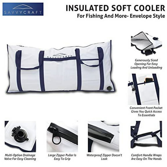 Savvycraft Soft Insulated Fishing Bag, Waterproof Leakproof Fish Storage Insulated Bag with Easy Grip Handles, White 60" L x 20" H