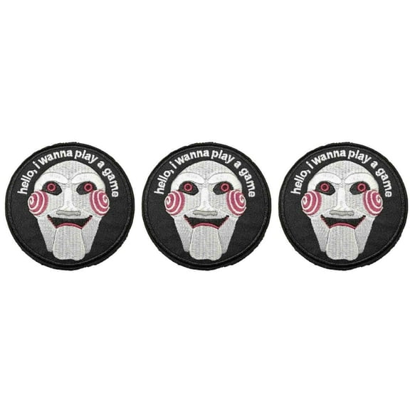 Saw Horror Movie Jigsaw 3.5 Inches Tall Embroidered Iron On Patch Set of 3