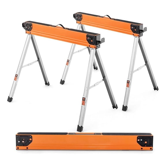 Saw Horses 2 Pack Folding, Heavy Duty Steel Work Horses w/ -down Pegs & 2 x 4 Support Arms, 2200 LBS Capacity Portable Set of 2 Sawhorses w/ Fast Open Legs for Woodworking