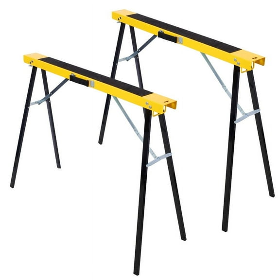 Saw Horses 2 Pack, Folding Portable Work Horse with Fast Open Legs, Convenient Handle, Heavy Duty Steel Sawhorse for Garage, Workshop, Fully Assembled,red+black color