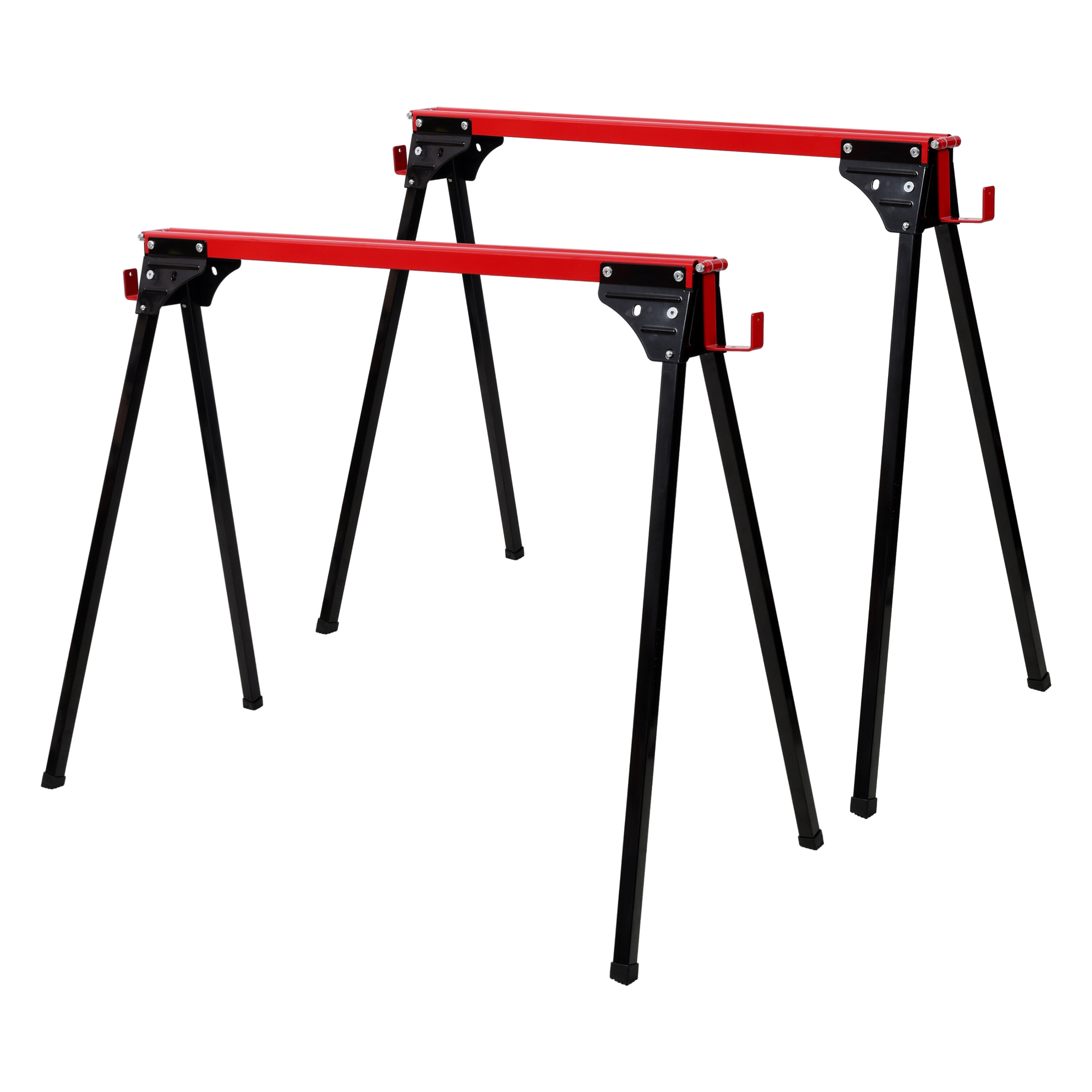 , Saw Horses 2 Pack, Folding Portable Work Horse with Fast Open Legs, Heavy Duty Steel Sawhorse for Garage, Workshop, Fully Assembled, Black+Red ,Steel ,