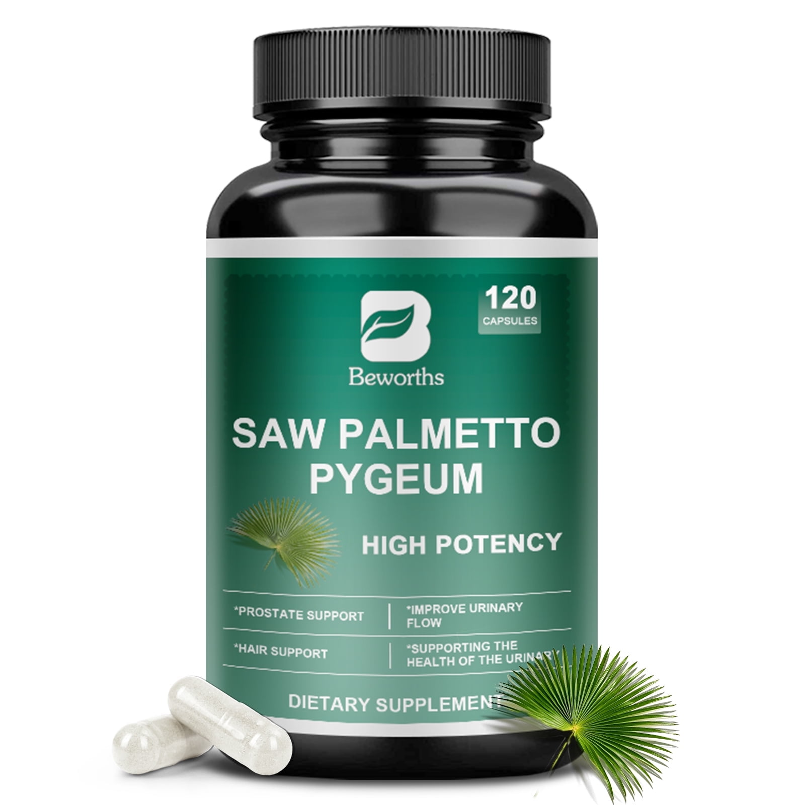 B Beworths Saw Palmetto 500mg, Biotin, Pumpkin Seed Extract, DHT Blocker, Prostate and Hair Health, 120 Capsules
