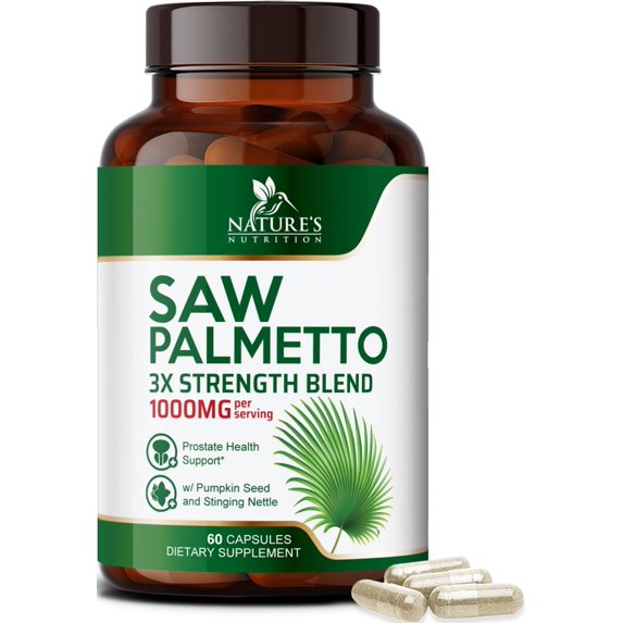 Saw Palmetto for Men - 3X Strength Prostate Health Supplements for Men's Health Support - with Stinging Nettle and Pumpkin Seed Extract - Prostate Urinary & Hair Health Support - 60 Capsules