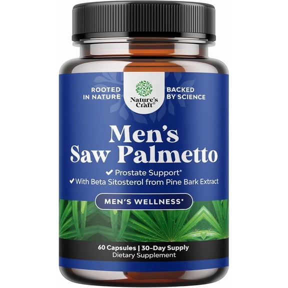 Natures Craft Saw Palmetto for Men w/ Beta Sitosterol, Prostate Health Supplements, 60 Capsules