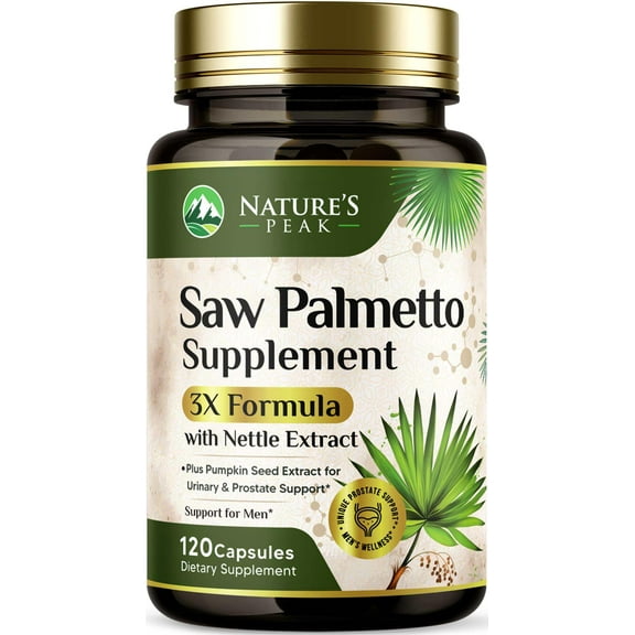 Saw Palmetto for Men Prostate Supplement - Potent 3X Formula with Stinging Nettle + Pumpkin Seed Extract for Men's Health, Herbal Prostate Supplement for Urinary Support, Bottled in USA, 120 Capsules