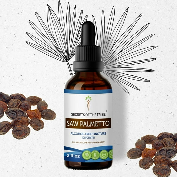 Secrets Of The Tribe Saw Palmetto Tincture Dietary Supplement, Natural Herbal Extract for Urinary Tract Support, Saw Palmetto (Serenoa repens) Dried Berry, Alcohol-Free Extract, Drops 2 oz
