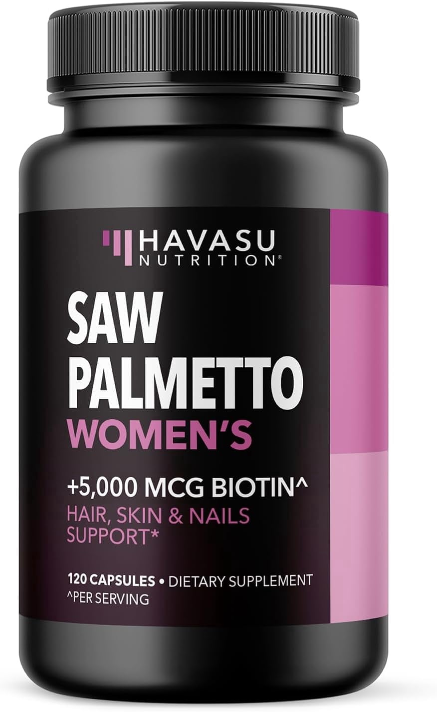 Havasu Nutrition Saw Palmetto Capsules For Women with 5000mcg Biotin for Hair, Skin & Nails, 120 Count
