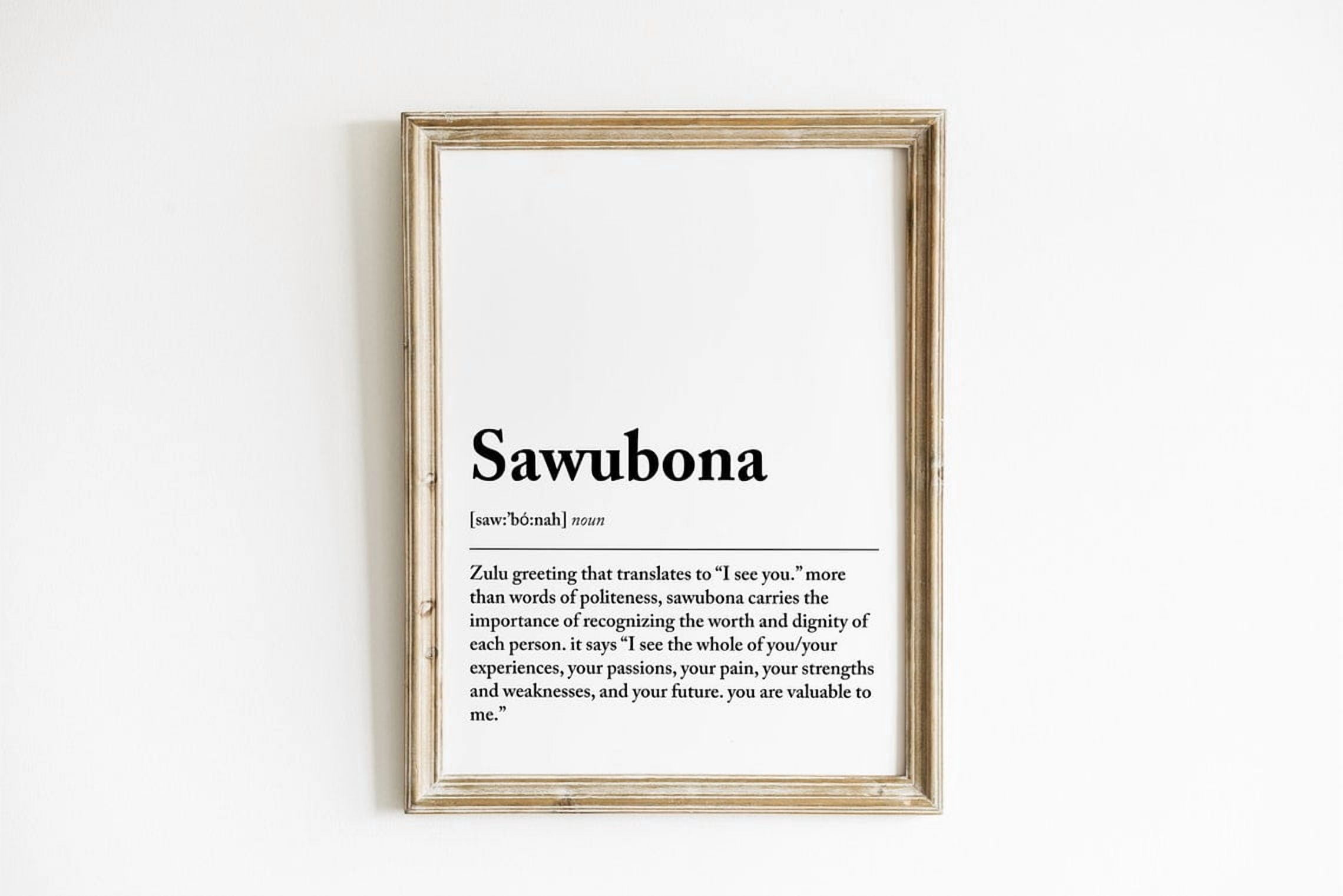 Sawabona Definition Wall Art Print, South African Zulu Greeting And ...
