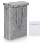 Sawake Slim Collapsible Waterproof Lining Foldable Laundry Hamper with Lid and Handles, Gray
