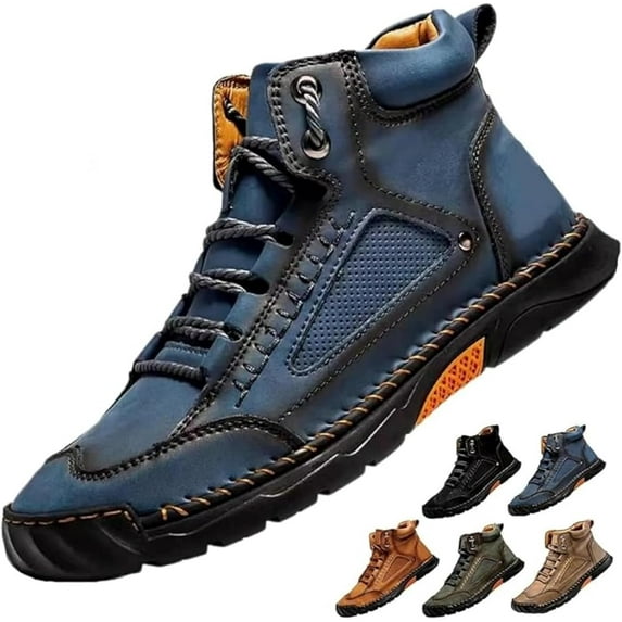 Sawbehind Men's Comfortable Handmade Leather Boots, Men's Casual Leather Handmade Non-Slip Arch Support Sneakers