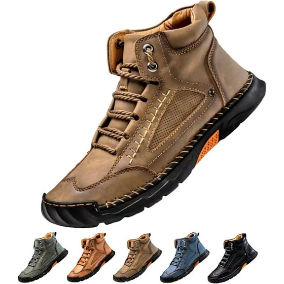 Sawbehind Men's Comfortable Handmade Leather Boots – Waterproof Spacious Toe Box Outdoor Leather Shoes