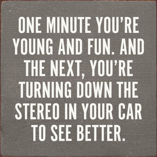 Sawdust City One Minute You're Young And Fun. Funny Wood Sign About Getting Old