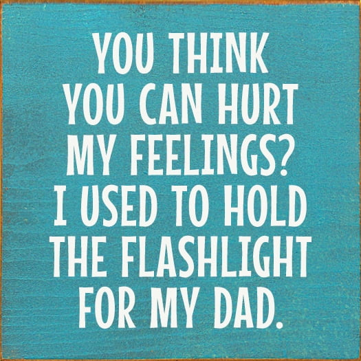 Sawdust City You Think You Can Hurt My Feelings? I Used To Hold The Flashlight Funny Sign