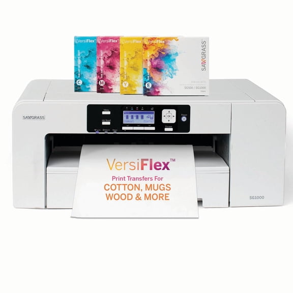 Sawgrass SG1000 VersiFlex Sublimation Printer | Transfer to Cotton, Metal, Wood & Polyester | Anti-Clog Tech | Includes Soft-Touch Infusible Inks & 8.5x11 Transfer Paper