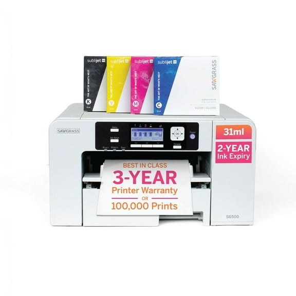 Sawgrass SG500 Sublimation Printer Bundle, SubliJet 31mL UHD Inks and TruePix Sublimation Paper, Wi-Fi Enabled