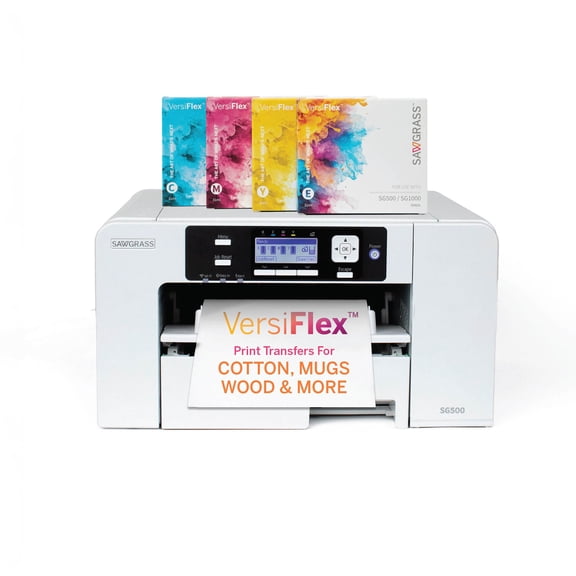 Sawgrass SG500 VersiFlex Sublimation Printer | Transfer to Cotton, Metal, Wood & Polyester | Anti-Clog Tech | Includes Soft-Touch Infusible Inks & 8.5x11 Transfer Paper