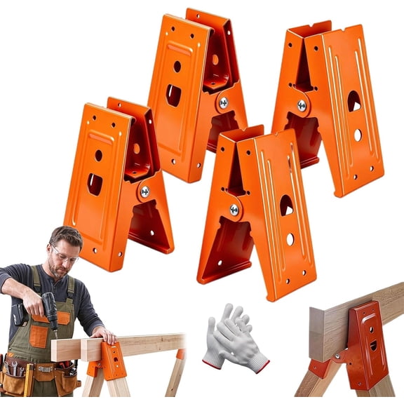 Sawhorse Bracket, Heavy Duty Brackets with Down ClampAdjustable Clamping for 2x4 Lumber, Pre-Drilled Easy Assembly for Woodworking, Construction & DIY, home projects