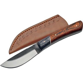 SZCO 7.5" Sawmill Short Handle Skinner, Full Tang Carbon Steel Real File Blade with Pakkawood Handle, with Leather Sheath