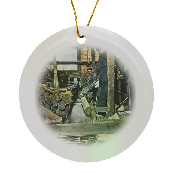 3drose, Sawmill Workers Victor Animatograph Co. 3, Circle Porcelain Ornament