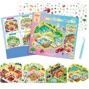 Sawnfay 3D Sticker Scene Play Set   4 Scenes with 300+ Stickers, Reusable Sticker Book, Waterproof Stickers for Kids & Adults