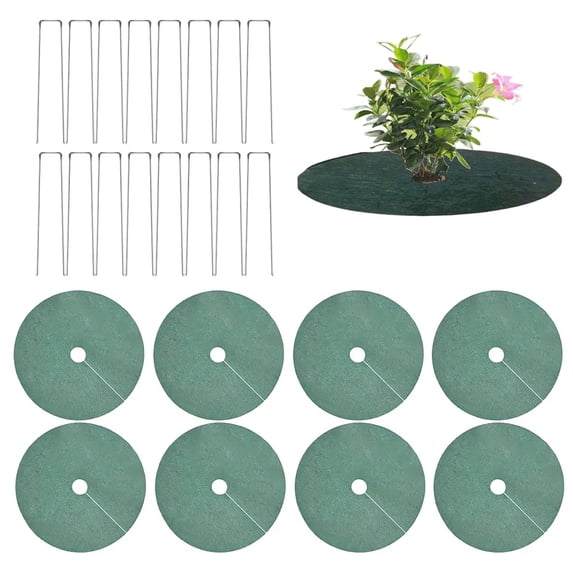 Sawpy Mulch Ring Tree Protector Mat 20.5 Inch Tree Mulch Ring Reusable Weed Barrier mat Non Woven Tree Ring With 24 Garden Stakes Used to inhibit Weed Growth
