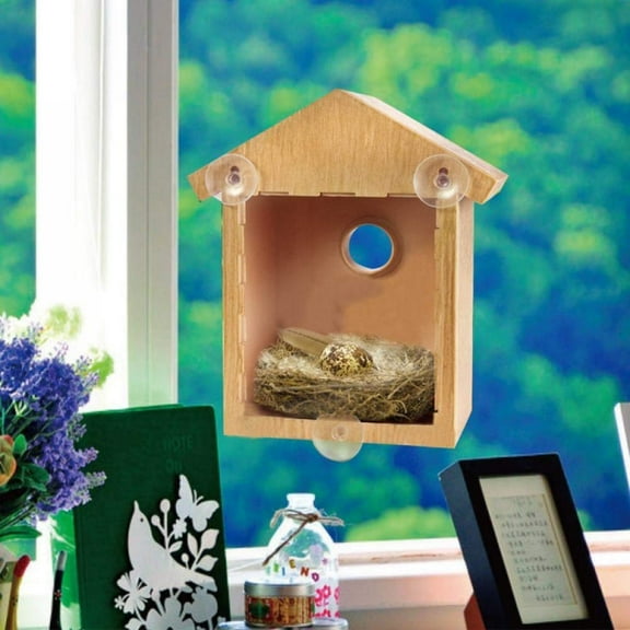 Sawpy See Through Two Way Mirrored Bird House - Suction Cup Window Mounted Bird Nesting Box