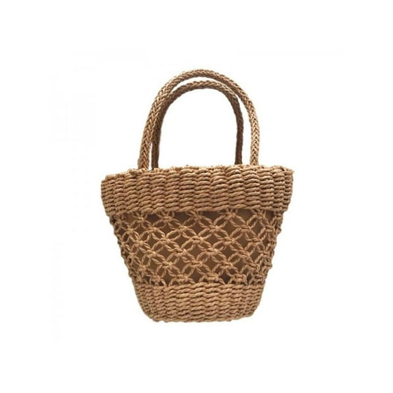 Sawpy Simple Casual Paper Rope Woven Hollow Handbag Exquisite Pattern Women's Solid Color Handbag