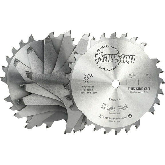 Sawstop Dado Blade Set,24T,Dia:8",5 Blades BTS-DS8-2402
