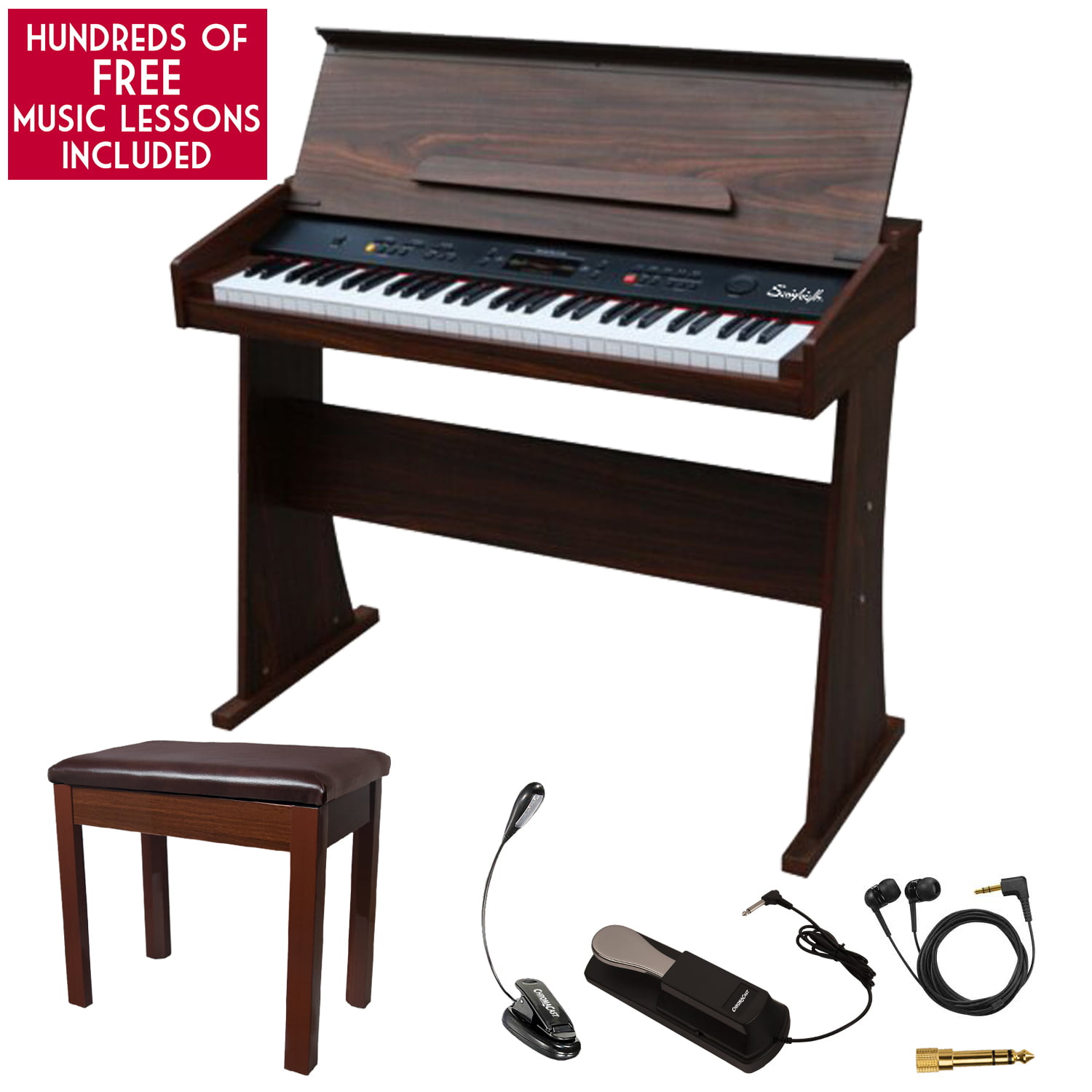 Sawtooth 61-Key Digital Console Piano with Bench, Sustain Pedal
