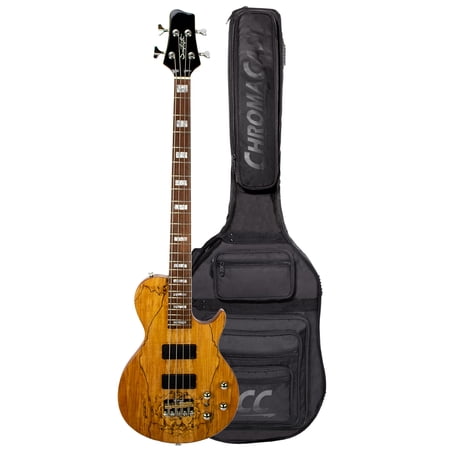 Sawtooth Americana Heritage Series 4-String 24 Fret Electric Bass Guitar with Fishman Fluence Pickups and Padded Gig Bag, Natural Spalted Maple