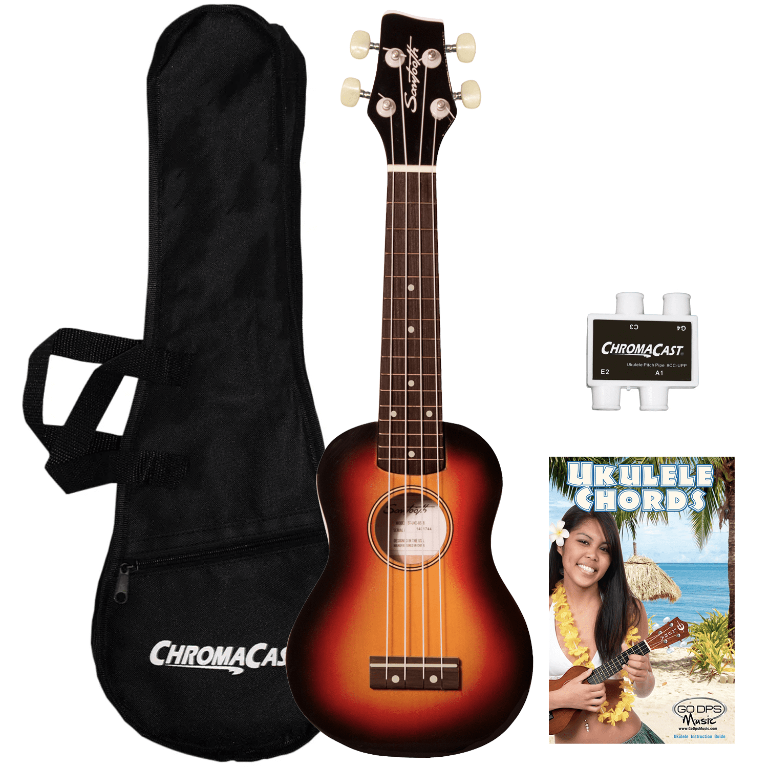 Sawtooth Basswood Soprano Ukulele, Sunburst, w/ Nylon Bag, Pitch Pipe & Quick Start Guide
