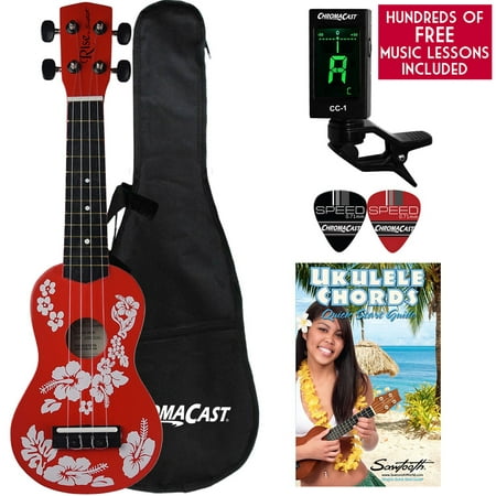 Sawtooth Beginner's Ukulele with Case, Clip on Tuner, Lesson-Chord Guide, Picks and Free Music Lessons