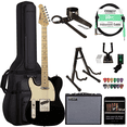 thumbnail image 1 of Sawtooth Black ET Series Left-Handed Electric Guitar with Aged White Pickguard - Includes: Gig Bag, Amp, Picks, Tuner, Strap, Stand, Cable, and Guitar Instructional, 1 of 8